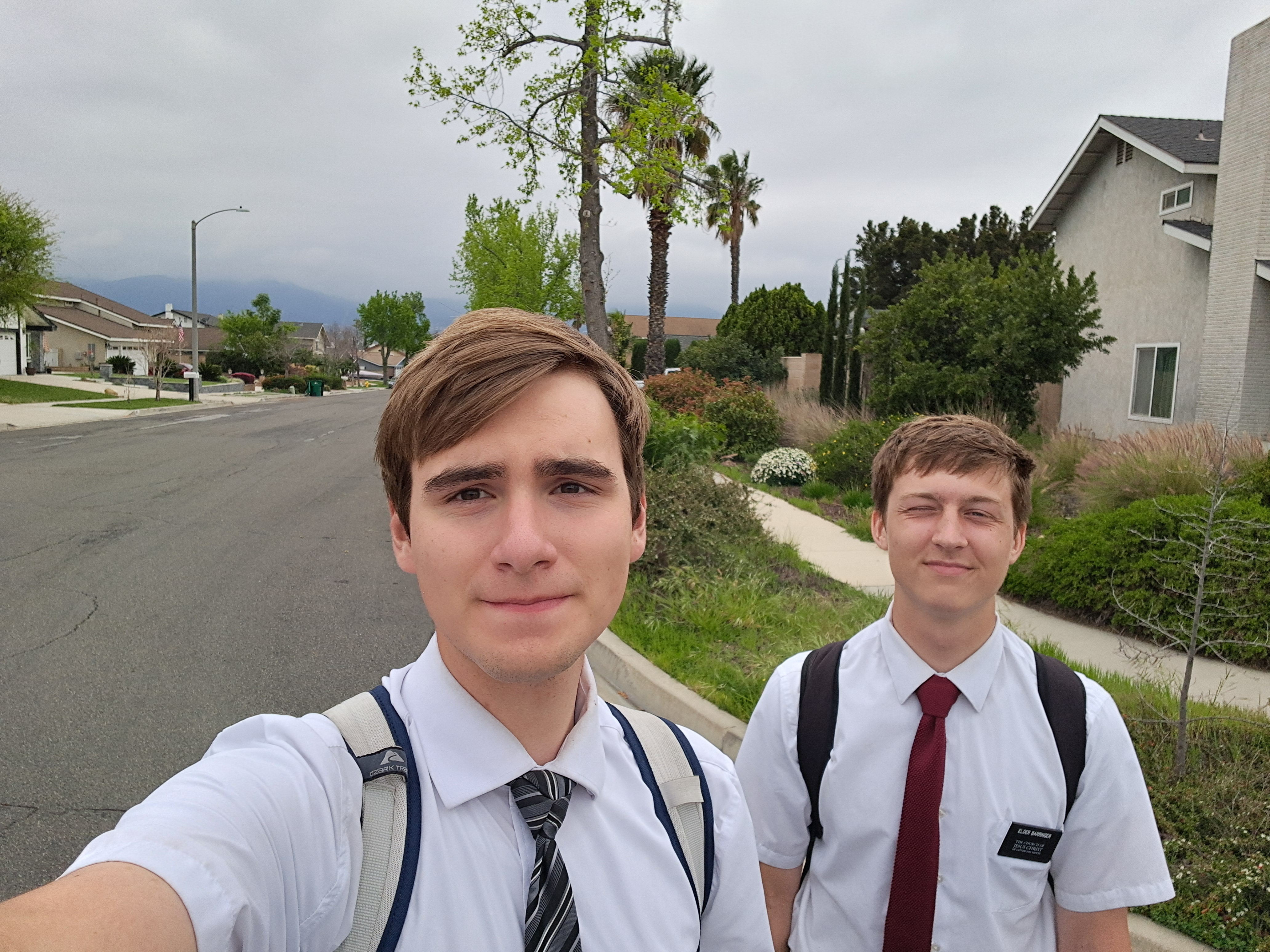 Elder Barringer and I out knocking on a cloudy day.