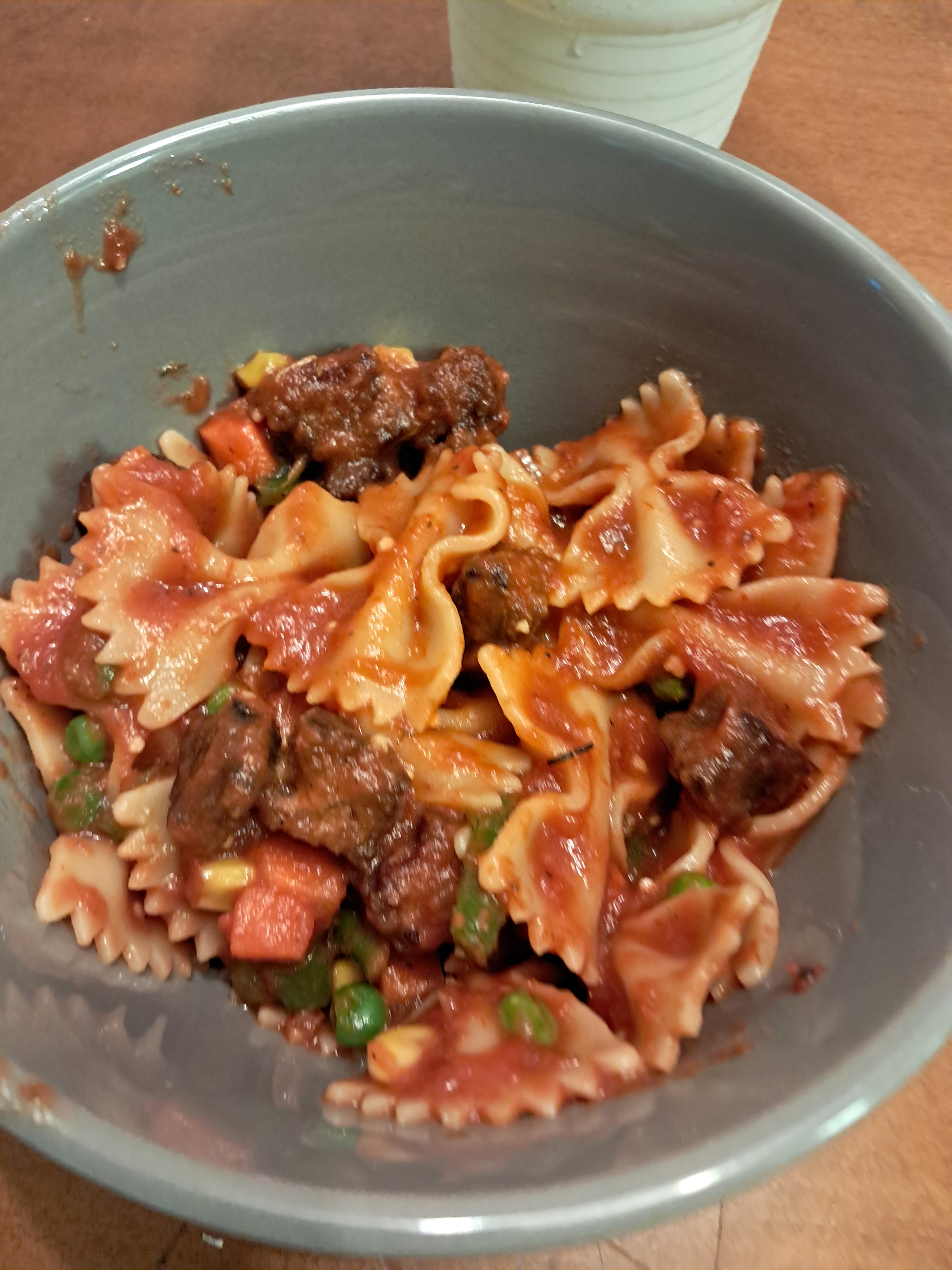 This is what we made ourselves for dinner. We cut up the leftover hamburgers and cooked some vegetables and made this. It was pretty good just a little bland because we forgot to put salt in while we were cooking but we put it in our separate dishes. I also tried to make bread but we didn't have enough flour. I thought we had more then we actually had but one of the bags of floor has an expiration date of 2024 and smelled a little interesting so I just used one bag with just over 1 cup of flour.