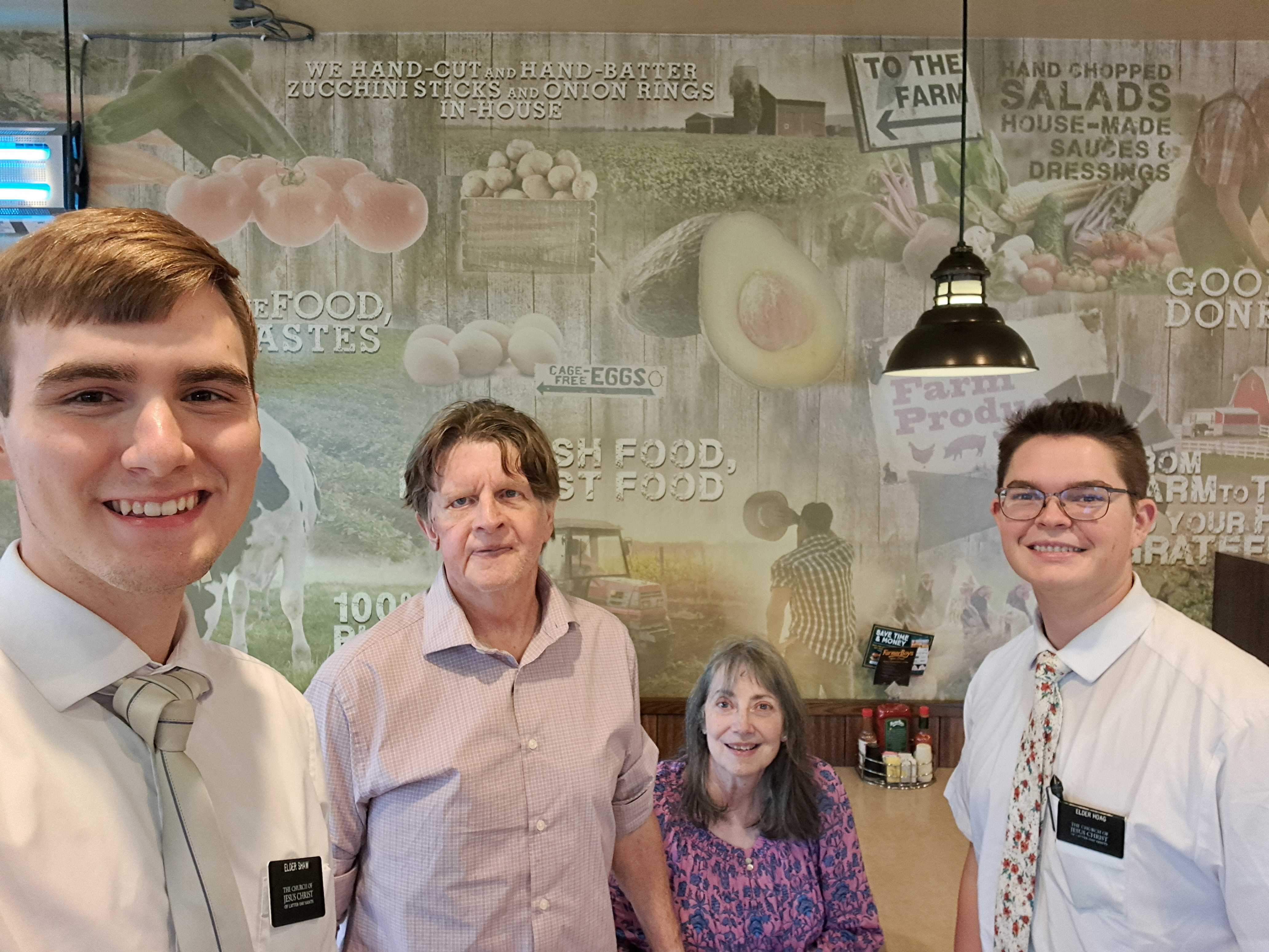 We had dinner with Bishop and Sister Curtis! They are awesome and they took us to Farmer Boys. The burgers were good.