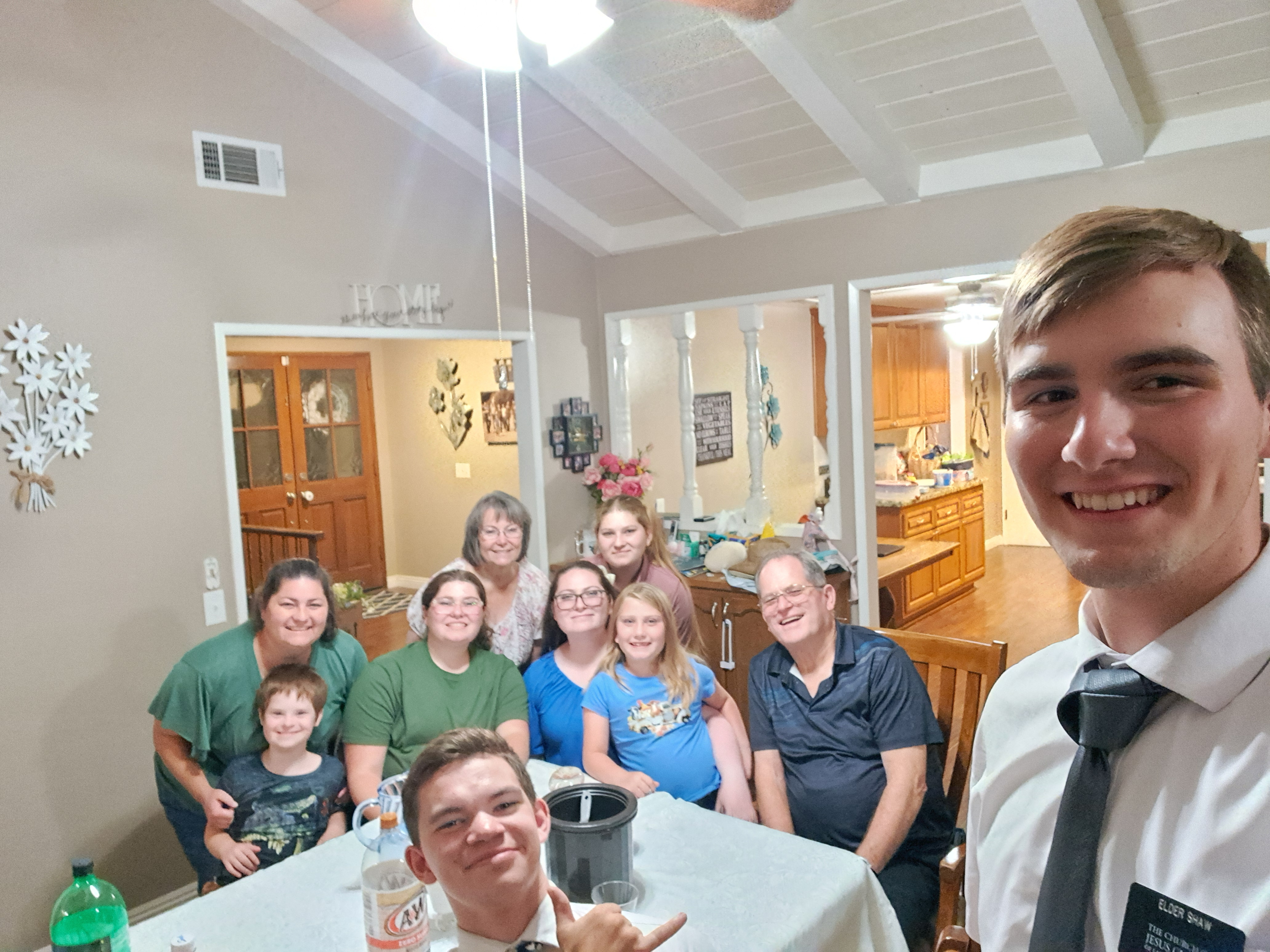 Us at dinner with the Hassen and Sprague family. They have goats and are kind of a farm family. I showed them our goats and they know a lot. They had chickens but they sold them at a farmers market.