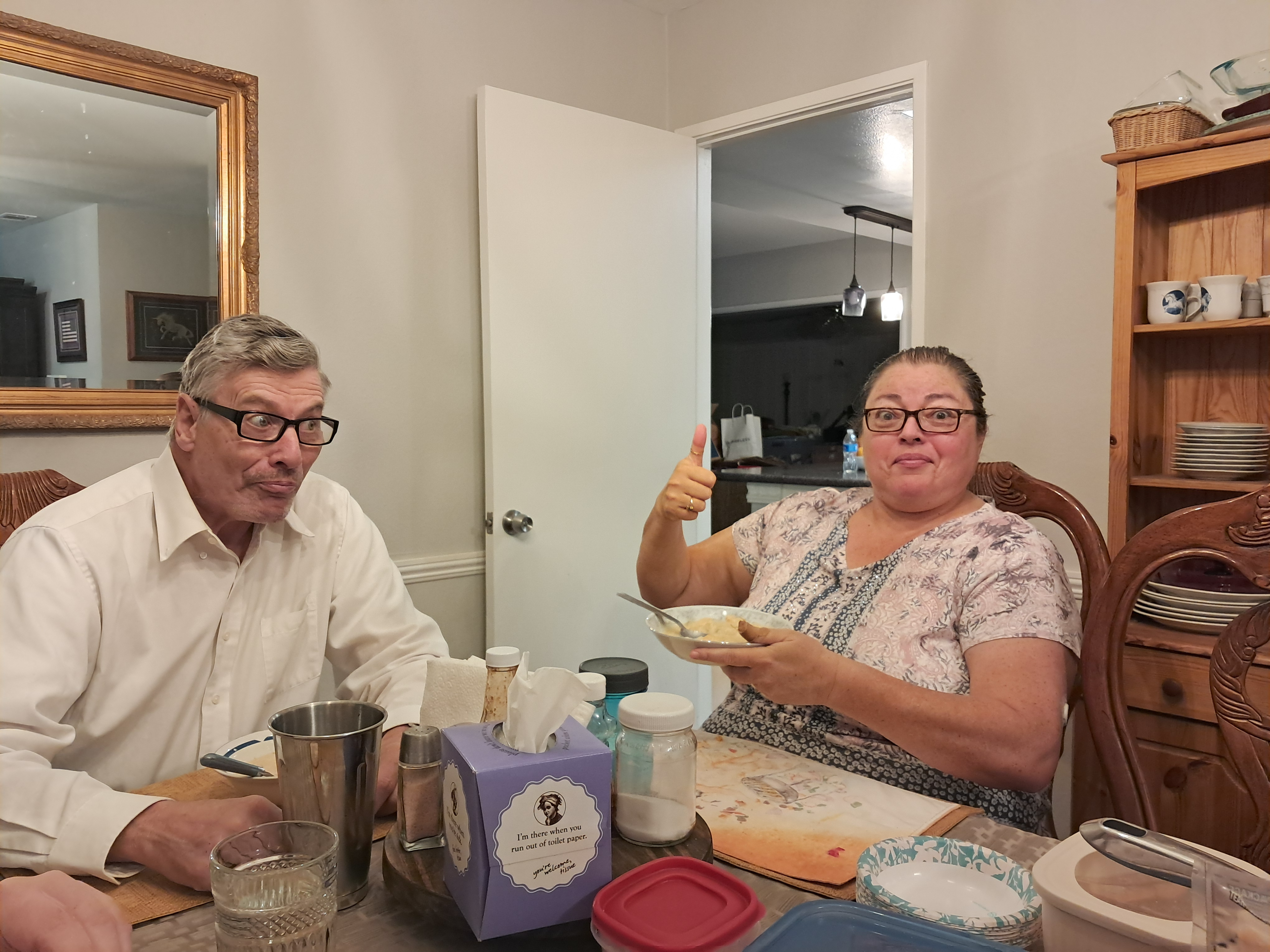 Sister Griggs wanted a to be in the picture! (Brother Griggs on the left.) Playfully, she said it is rude not to include the chef with the food.
