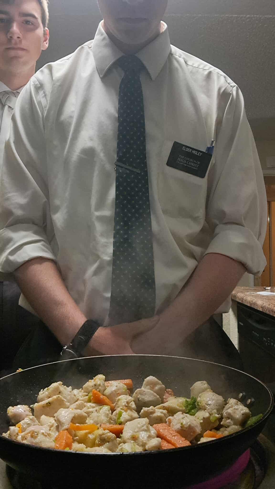 "#Chefing-up" a picture Elder Higley took because he got called out in the chat. In our zone chats we keep it active by sending in a picture of whatever you are doing and you then do "@_____" an Elder or Sister and that happened to Elder Higley